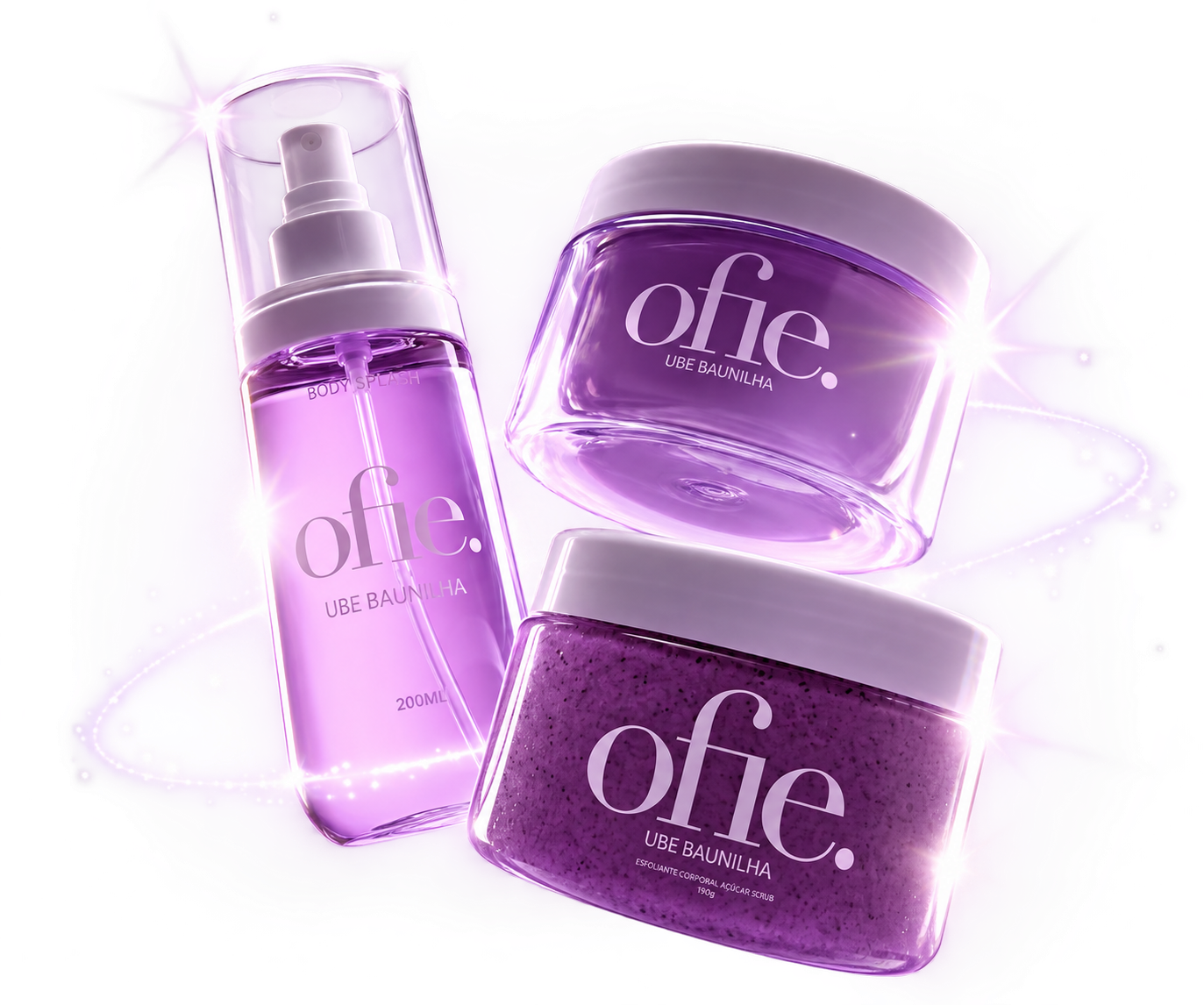 Linha UBE Baunilha da Ofie: body splash, hidratante e esfoliante